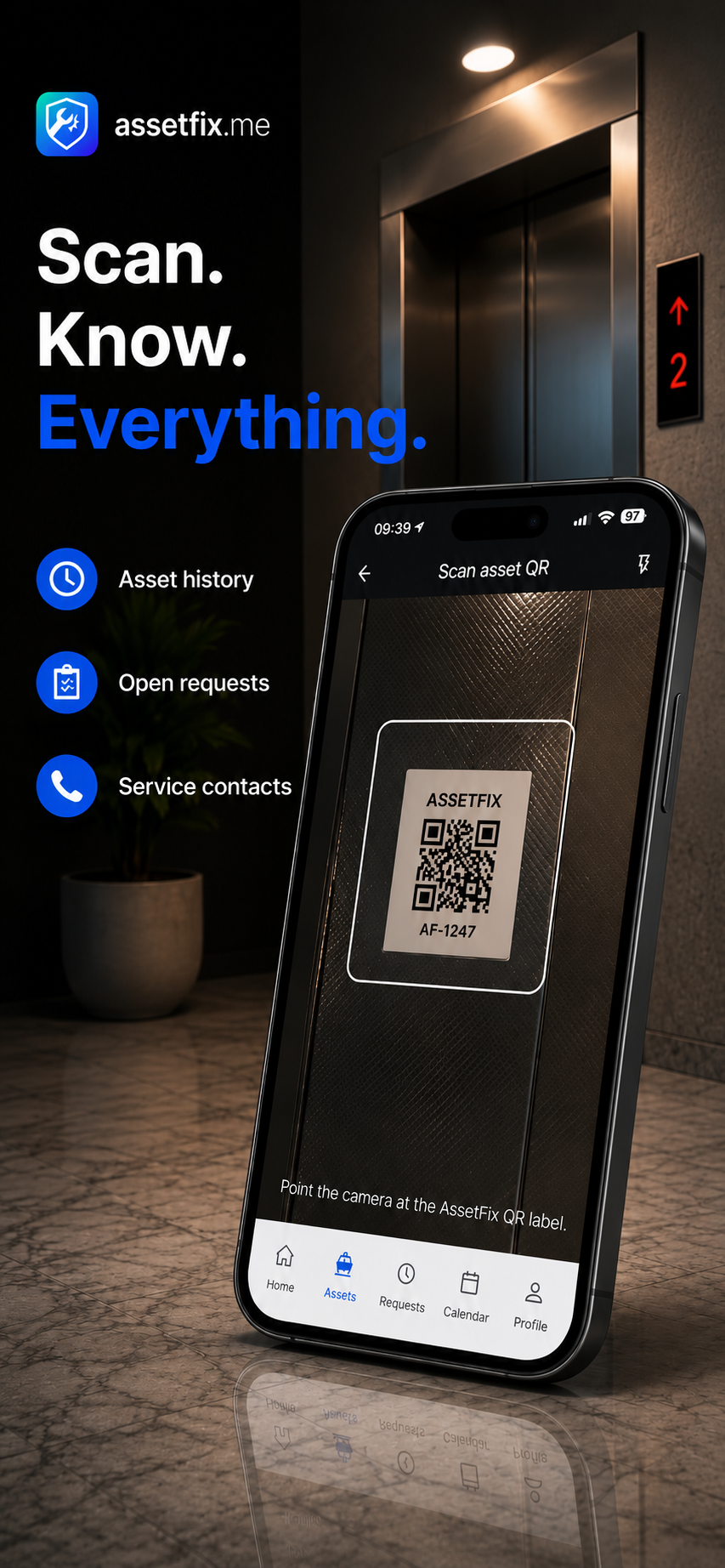 Scan asset QR marketing screen