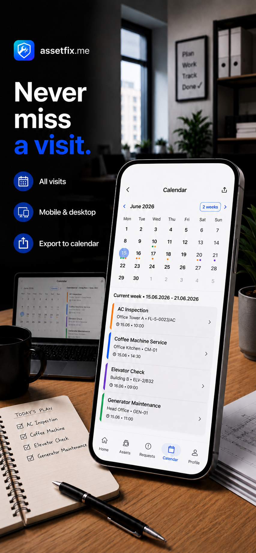 Calendar visits marketing screen